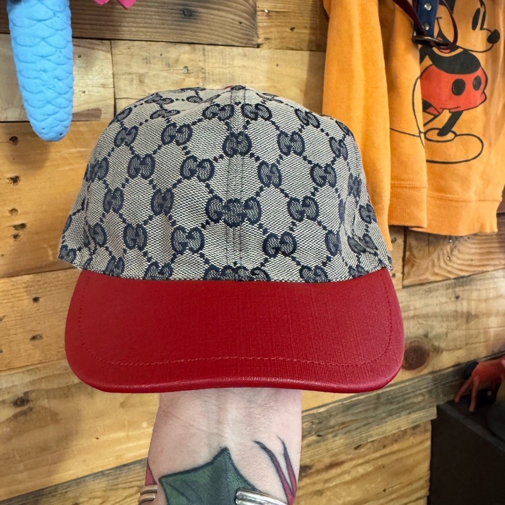 Kids Gucci Monogram Baseball Cap with Red Brim